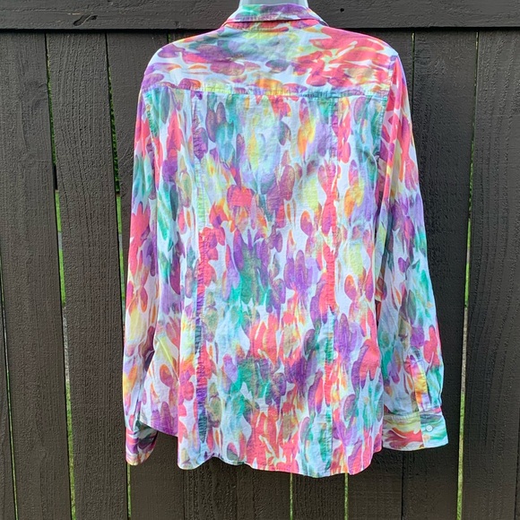 Lane Bryant cotton button down splash color blouse 14/16 - Picture 5 of 6
